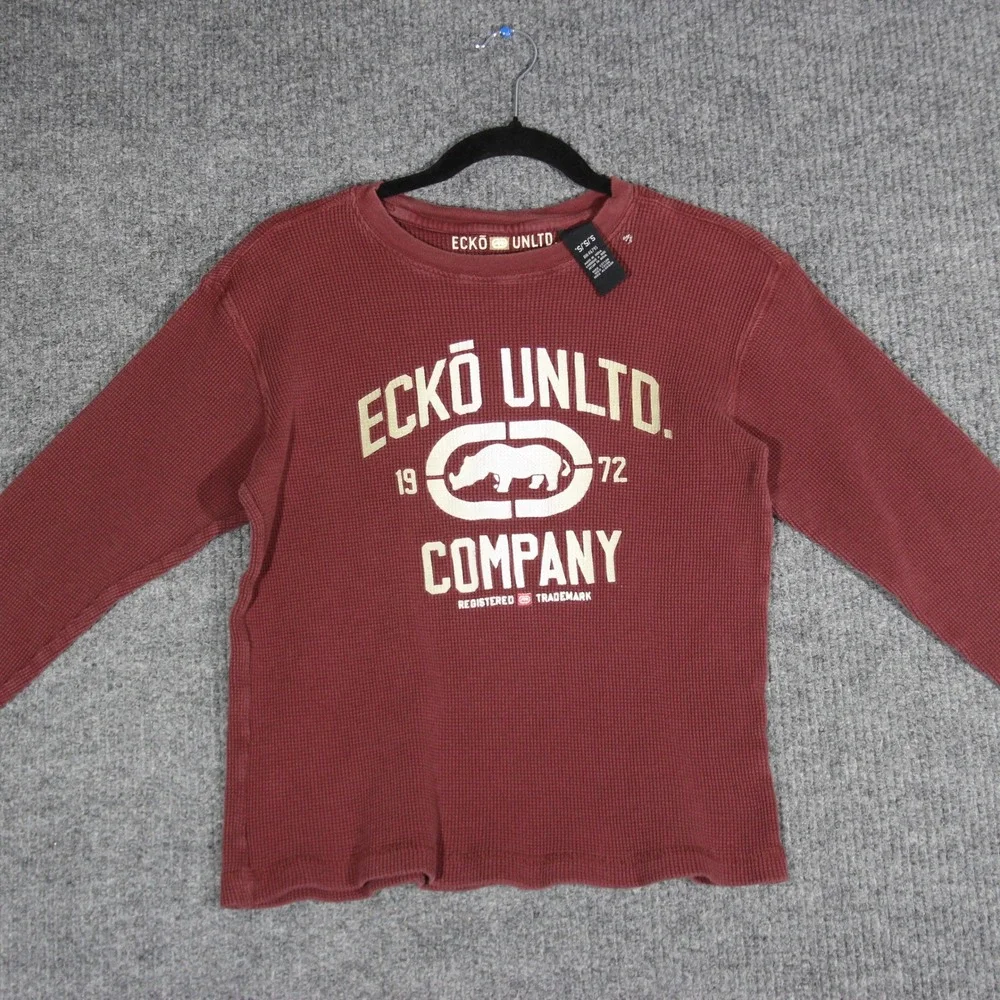 Vintage Ecko Unltd T Shirt Youth Small Maroon Thermal Long Sleeve‎ Skater Y2K